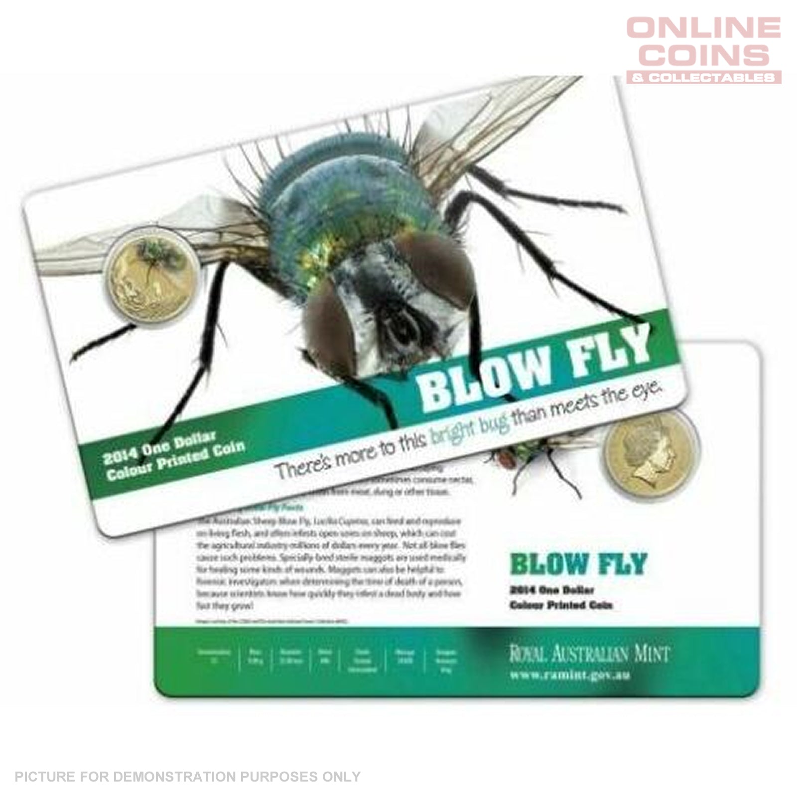 2014 Royal Australian Mint - Bright Bugs - Blowfly - Uncirculated $1 Carded Coin